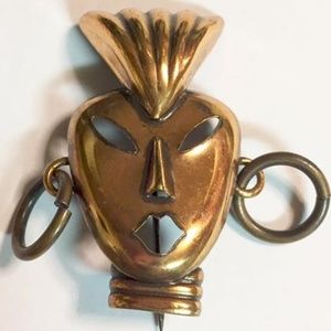 Vintage Copper Tribal Mask Brooch
